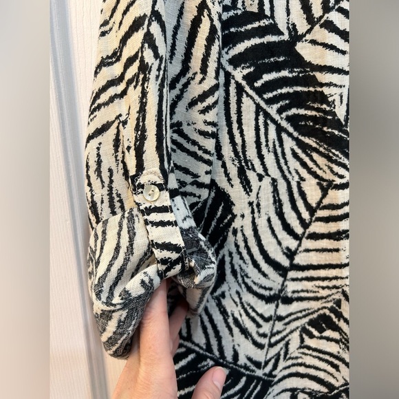 Cynthia Rowley 100% Linen Button Front Tunic Blouse Sz 1X Boho Natural Palm Leaf - Picture 5 of 8